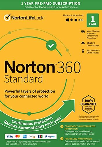 Norton 360 EU Key (1 an / 1 appareil) + 10 GB Cloud Storage